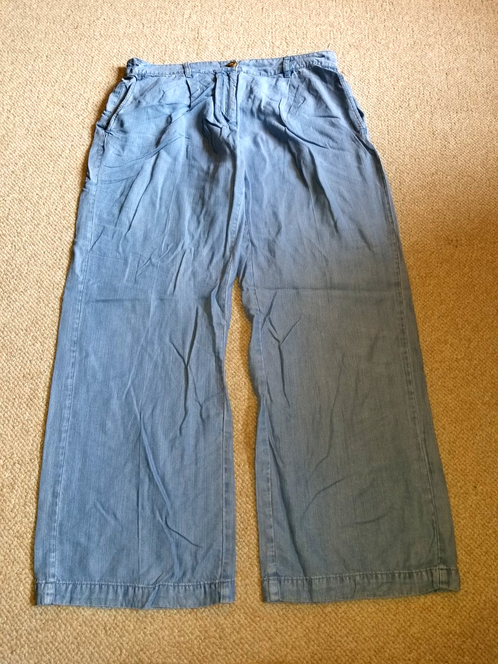 Womens Pants-J. JILL DENIM-blue tencel chambray pleated wide leg-8P